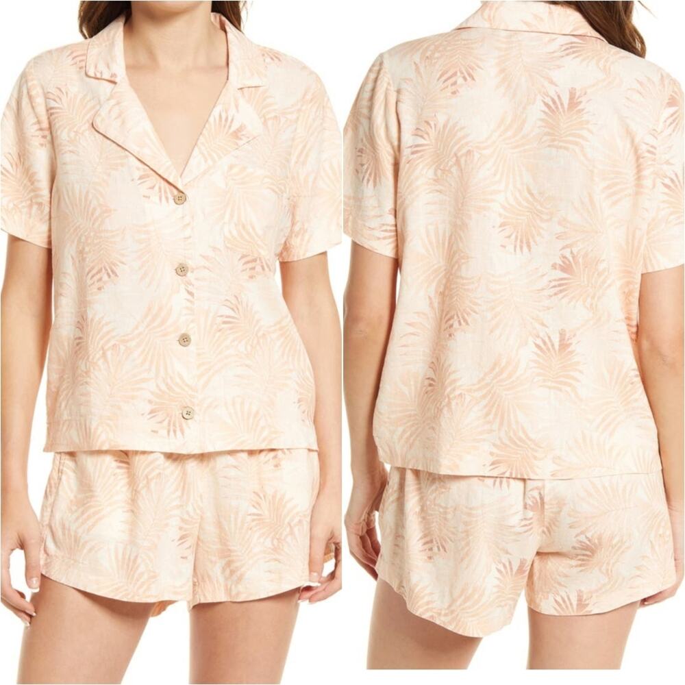 Faherty Paradise Cove Linen Blend Camp Shirt Women's Size XL Peach Palms NWT